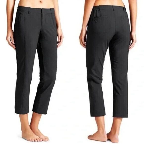 Athleta Palisade Ankle Cropped Nylon Pant in Black Athleisure Travel Size 14 - Picture 1 of 12